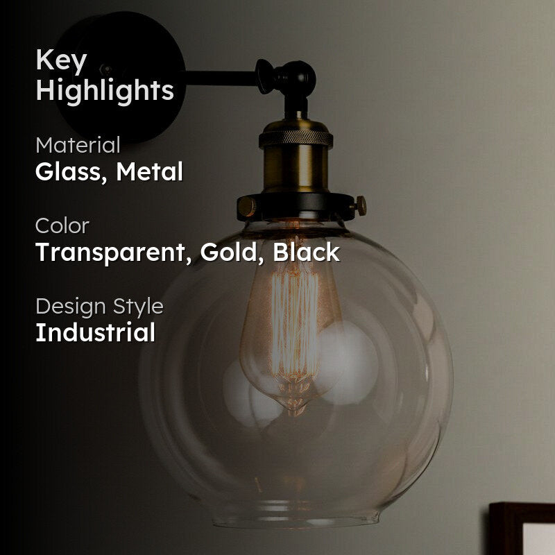 Globe Shine Glass & Metal Wall Lamp media 2