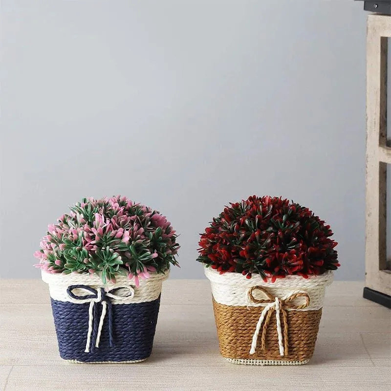 Faux Rose Bush Artificial Plant In Basket Pot (Blue & Brown) - Set of Two media 1