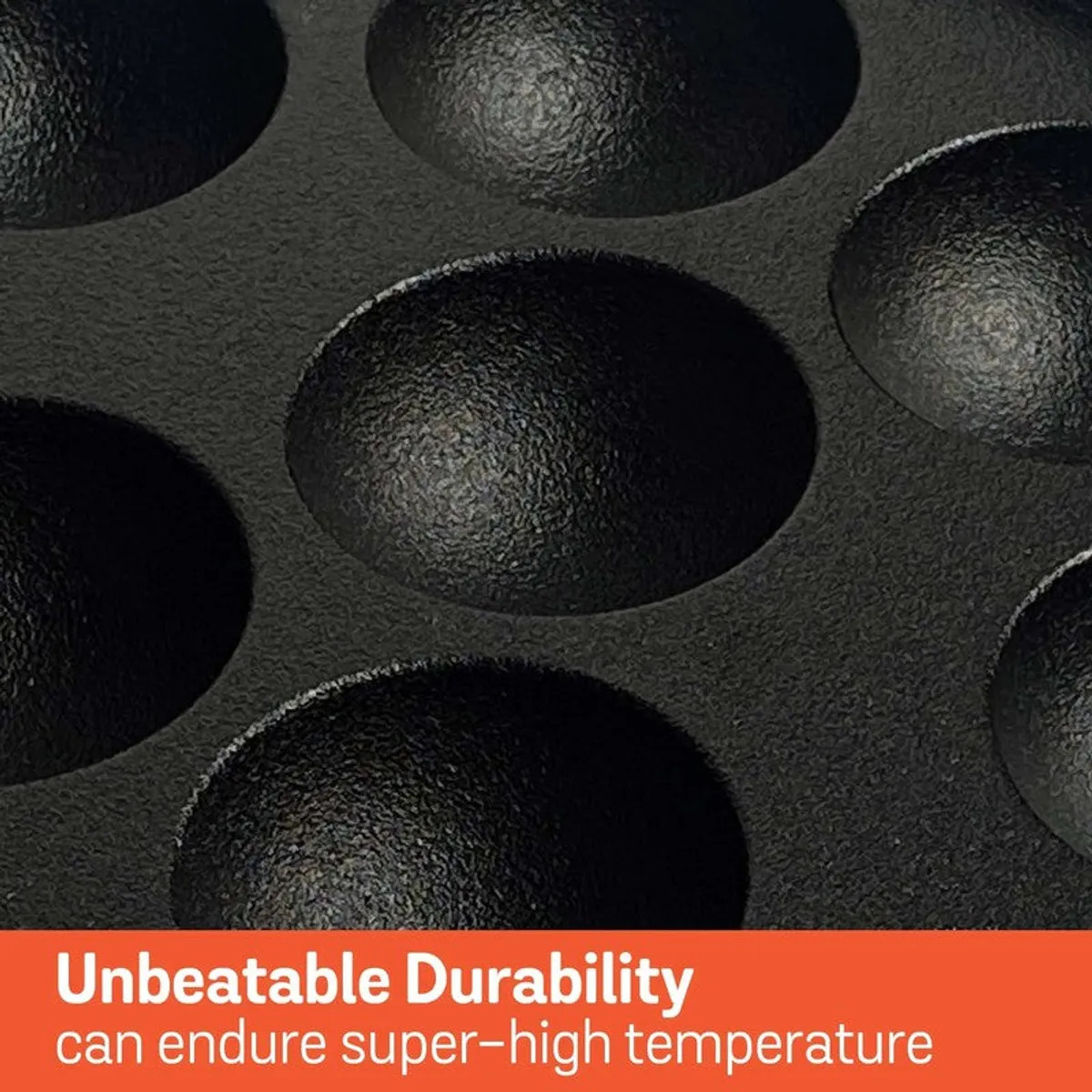 Close-up showing the textured black cast iron cooking surface