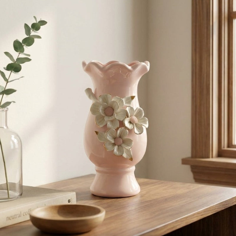 Ornate Blossom Ceramic Vase - Pink