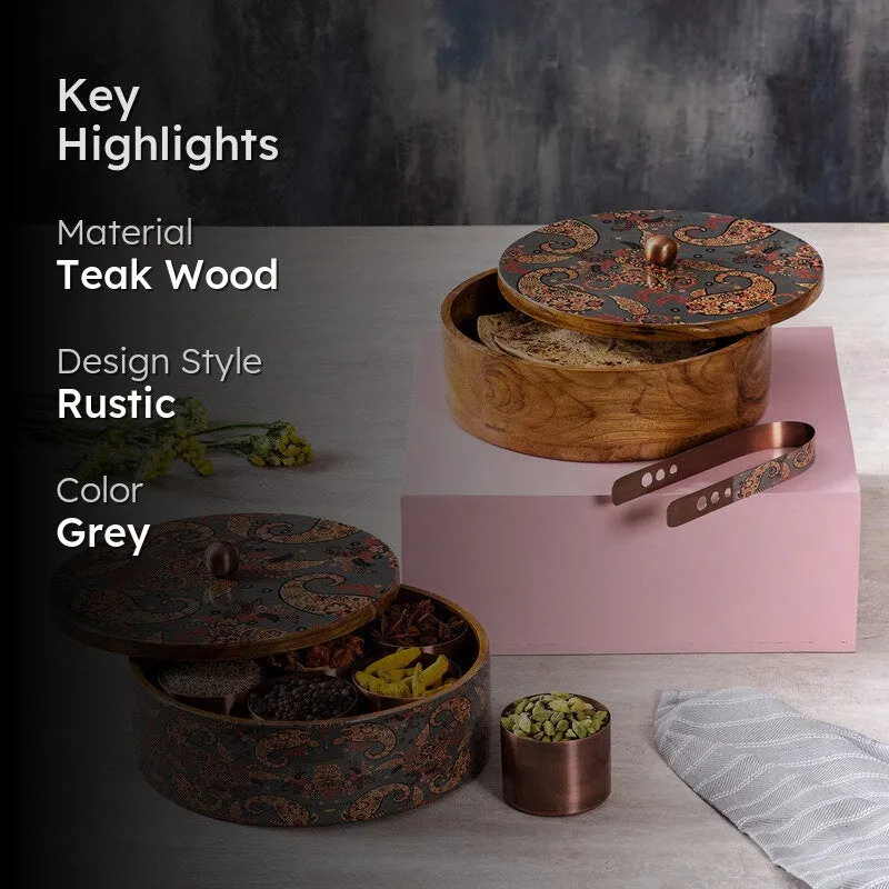 Naturix Teak Wood Round Masala Box - Three Piece Set media 2
