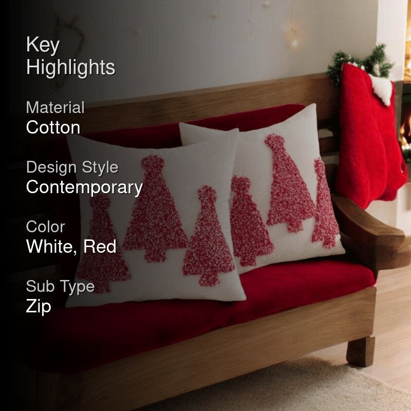 Jolly Red Pines Cotton Christmas Cushion Cover - Set Of Two media 2