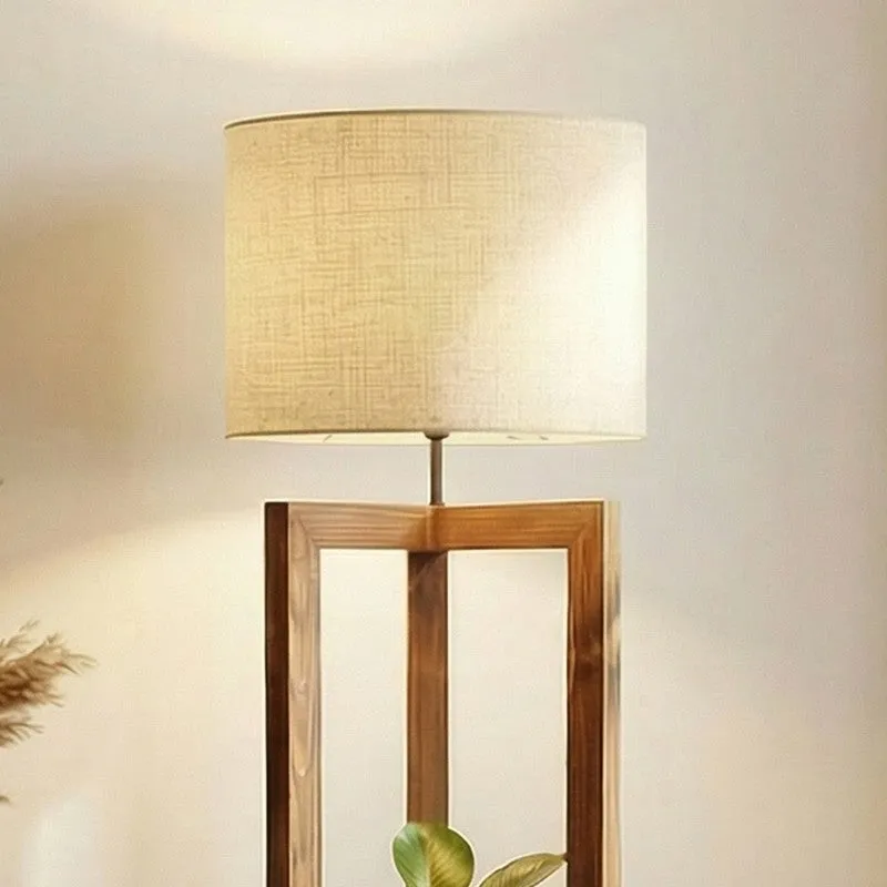 Corintha Shelf Wooden Floor Lamp with Fabric Shade media 4