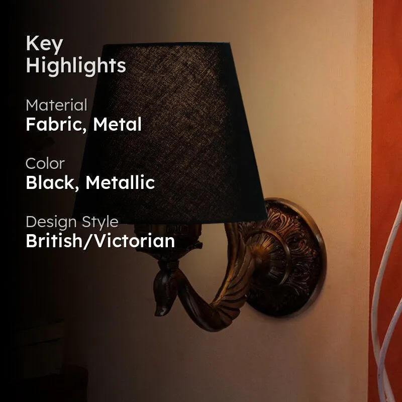 Amro Retro Conical Fabric & Metal Wall Lamp - Black media 2