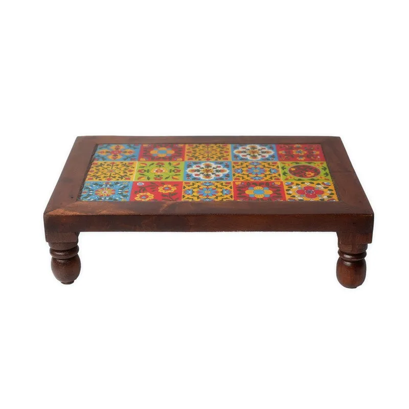 Nyra I Folk Art Mango Wood Stool - 12 inch media 5