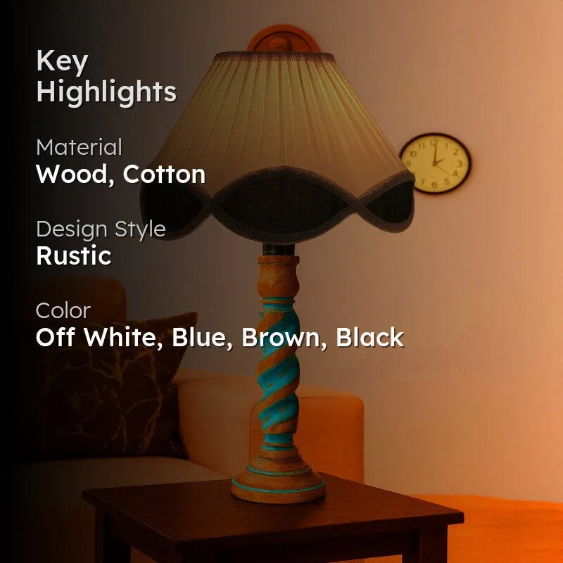 Elara Zylo Wooden Table Lamp - OffWhite media 2