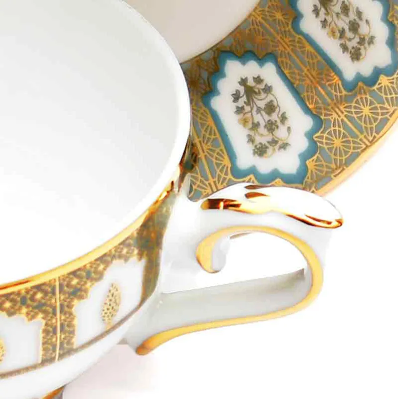 Gilded Chinar 24k Gold Brushed Porcelain Tea Cup & Saucer (280 mL) - Set of Six media 5