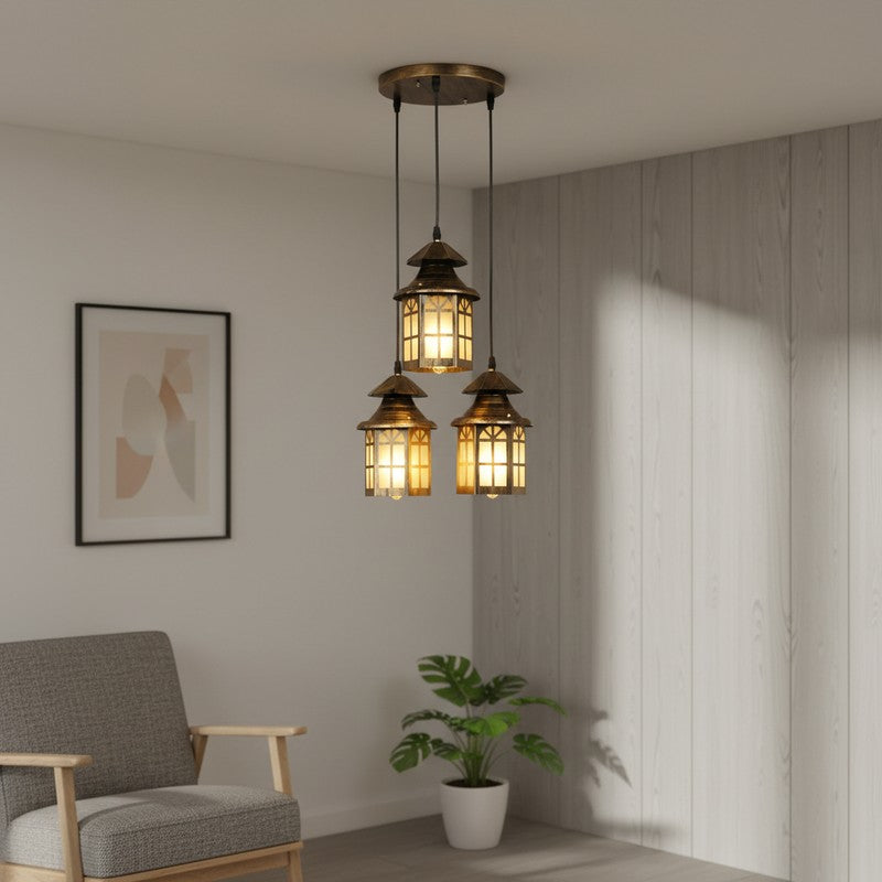 Vintage Iron & Glass Ceiling Lamp