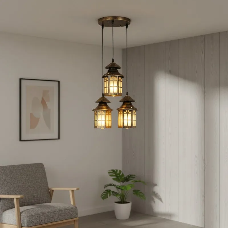 Vintage Iron & Glass Ceiling Lamp media 1