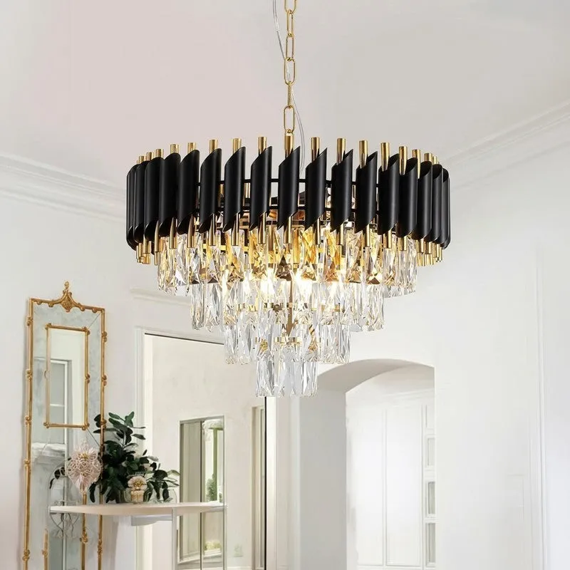 Diamond Cascade Metal Chandelier - Gold & Black media 2