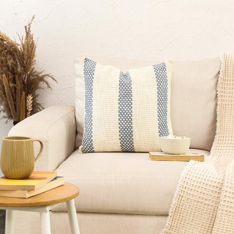 Shivalik Striped Cushion Cover (Blue) - Set Of Two