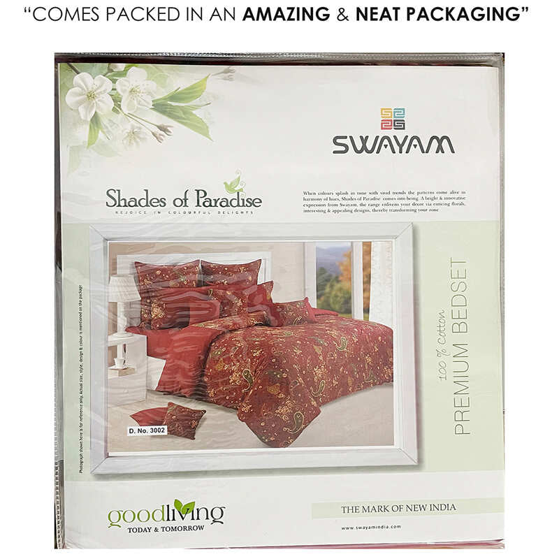 Swayam Crimson Paisley Cotton Bedsheet - 180 TC || Super Soft media 8