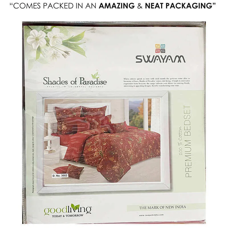 Swayam Crimson Paisley Cotton Bedsheet - 180 TC || Super Soft media 8