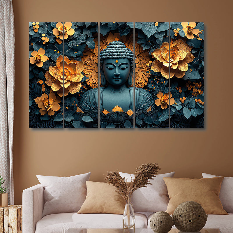 Obsidian Buddha Canvas Wall Art - Set Of Five