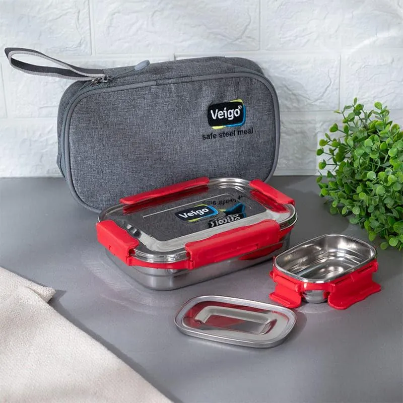 Tasteo Pack Red Lunch Box With Insulated Pouch (800/150 mL) - Two Piece Set media 5