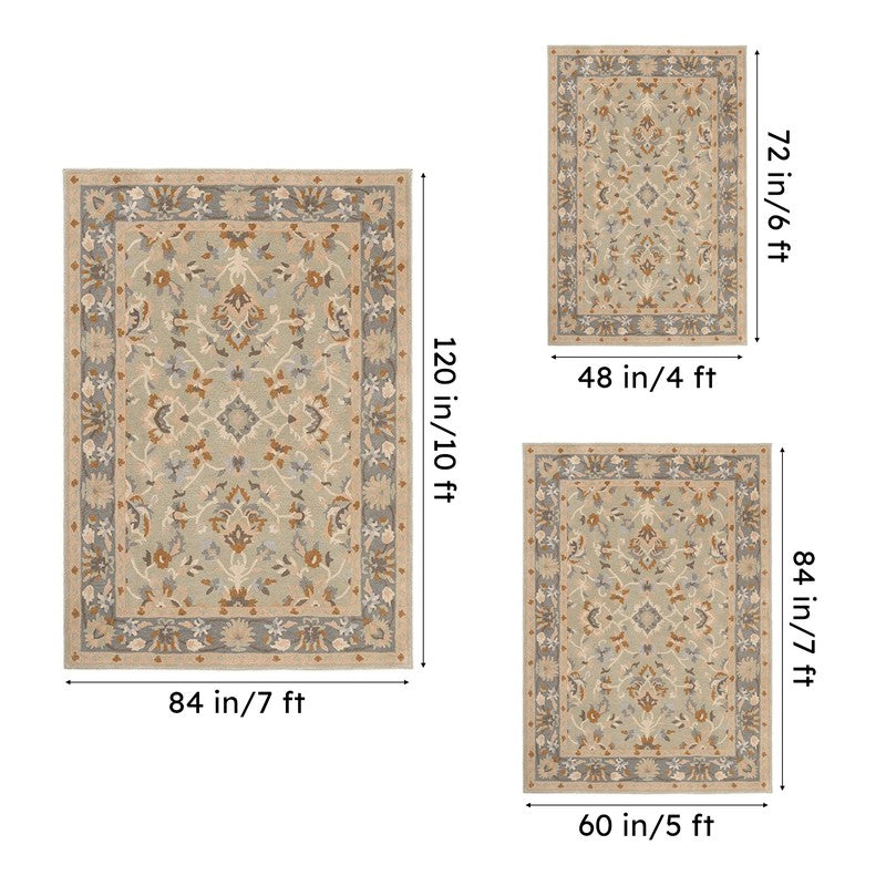 Shenlong Ethnic Wool & Nylon Carpet - Grey & Green media 14