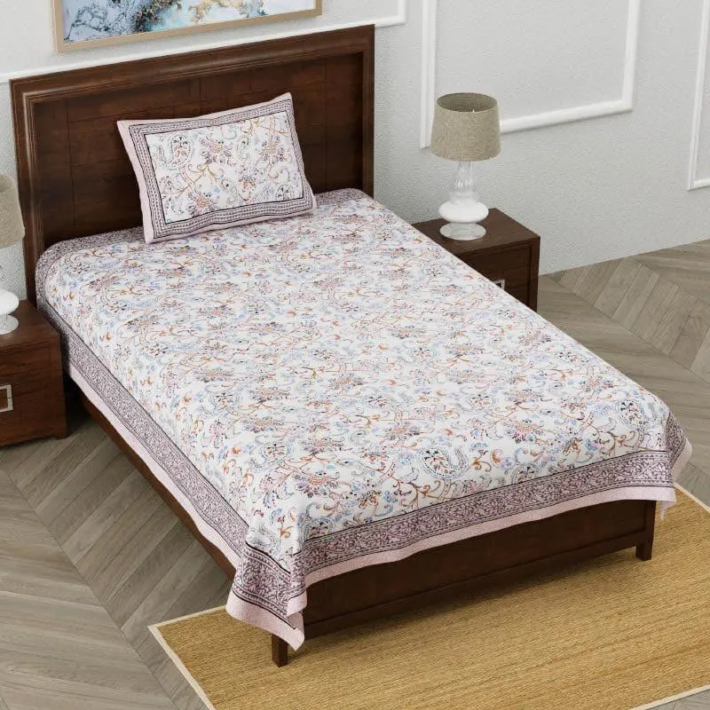 Floral Flush Cotton Bedsheet (Plum) - 200 TC media 1
