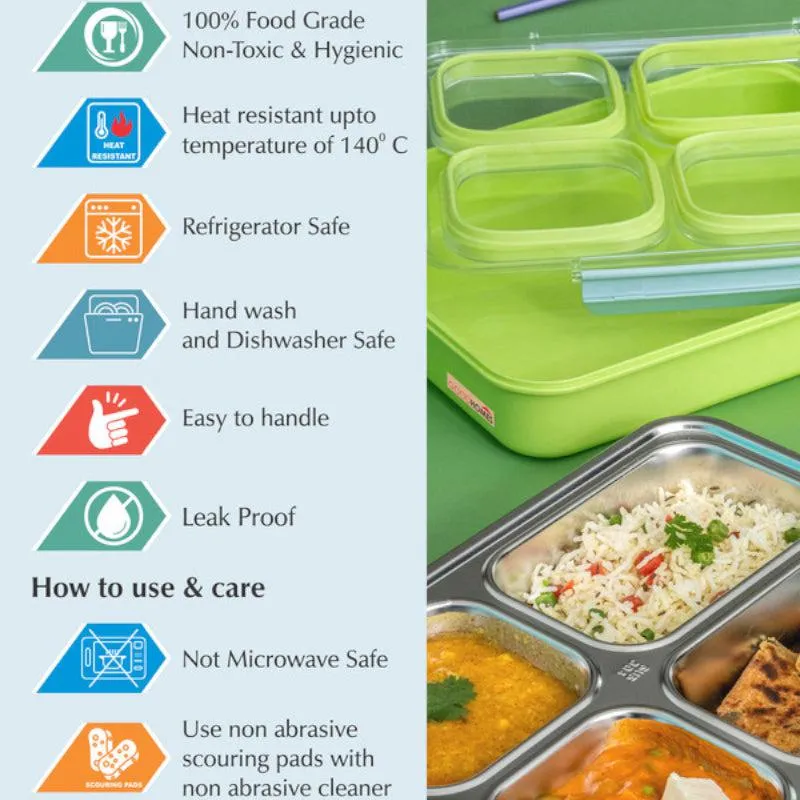 Agro Kids Leakproof Lunch Box with Compartments (Light Green) - 1100 ML media 3