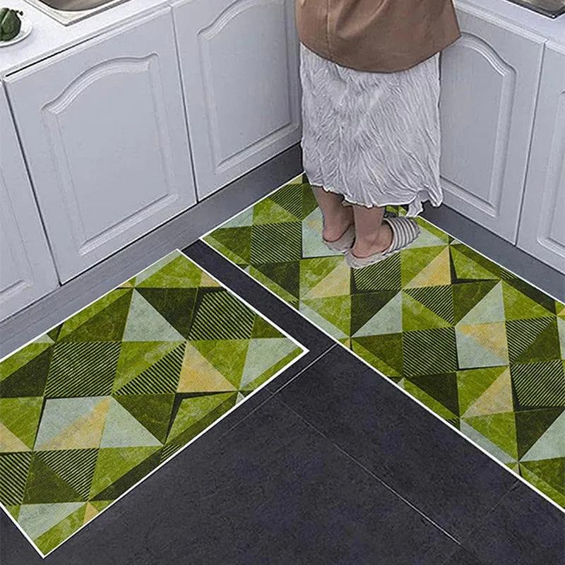 PatternShift Polyester Kitchen Floor Mats (Green) - Set of Two media 5