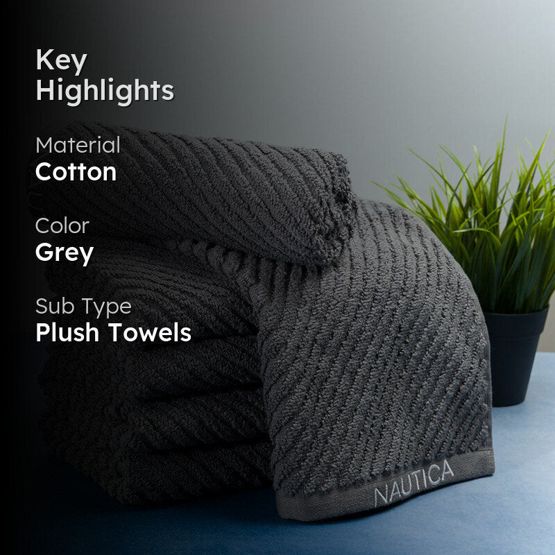Nautica Riviera Soft Cotton Hand Towel (Dark Grey) - Set Of Six media 2