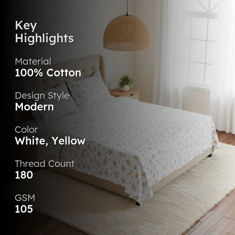 Scattered Blooms Cotton Bedsheet (Mustard) - 180 TC media 2