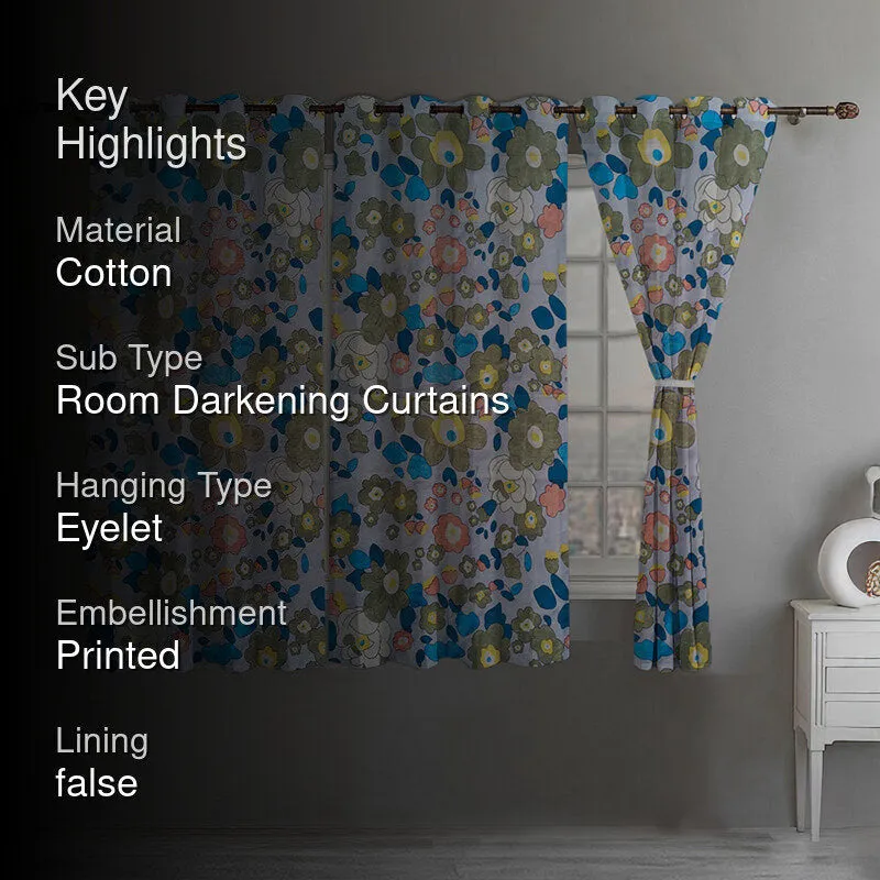 Flora Pop Room Darkening Curtain (Blue) - Set Of Three media 2