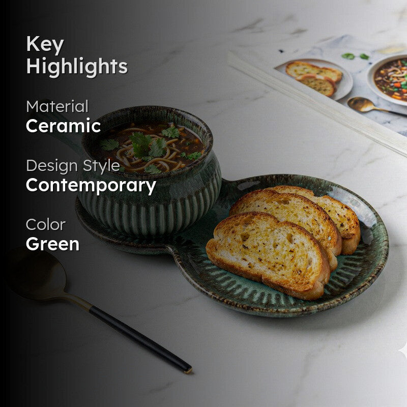 Dineva Ceramic Serving Platter (Green) -  Two Piece Set media 2
