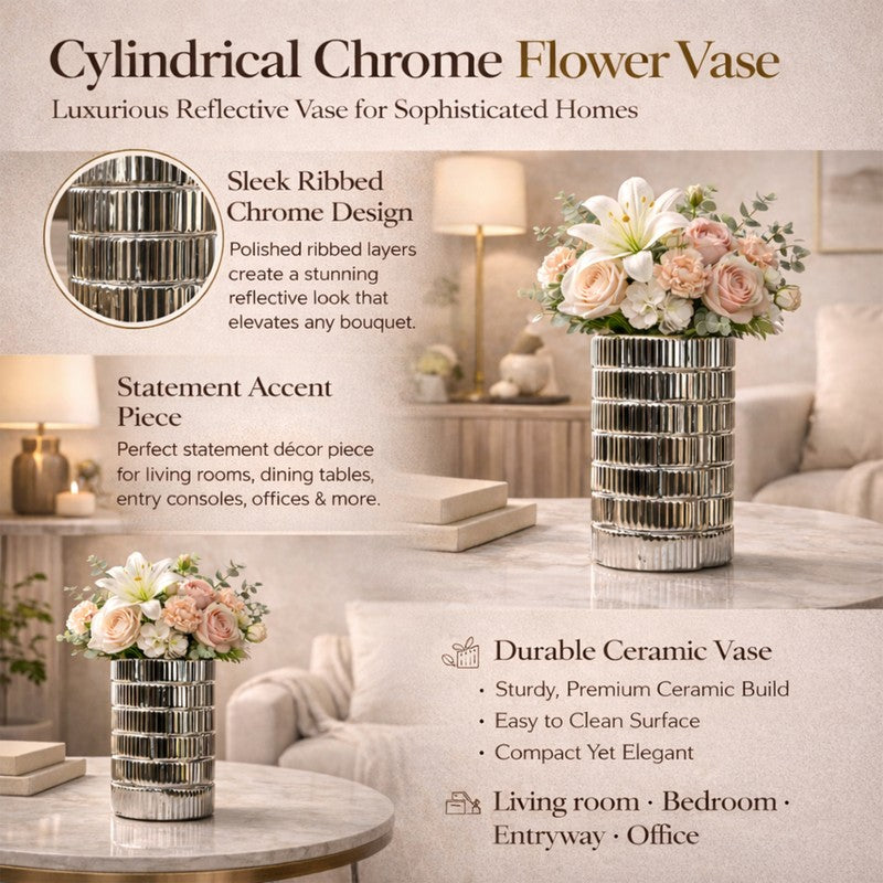 Gildora Tall Ceramic Vase - Silver media 8
