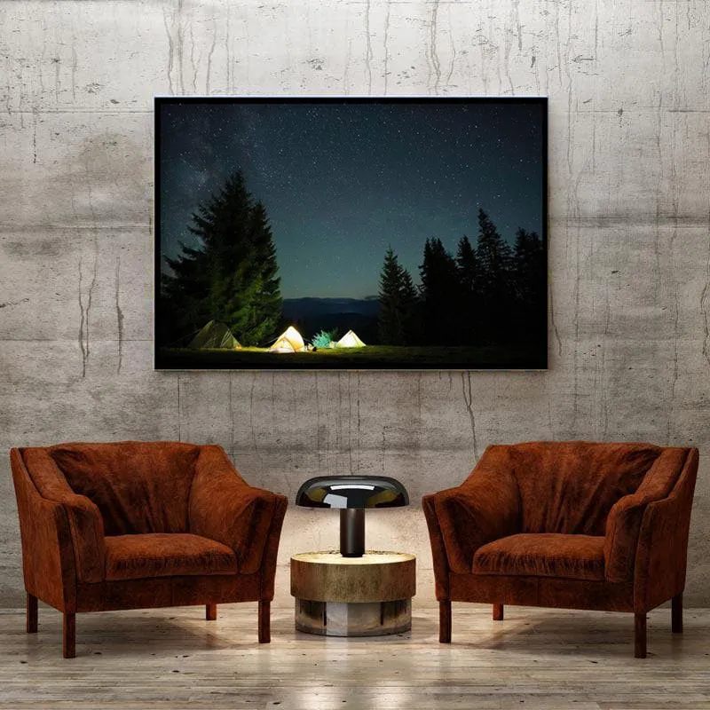 Illuminated Tourist Tents Canvas Wall Painting - Black Frame media 3