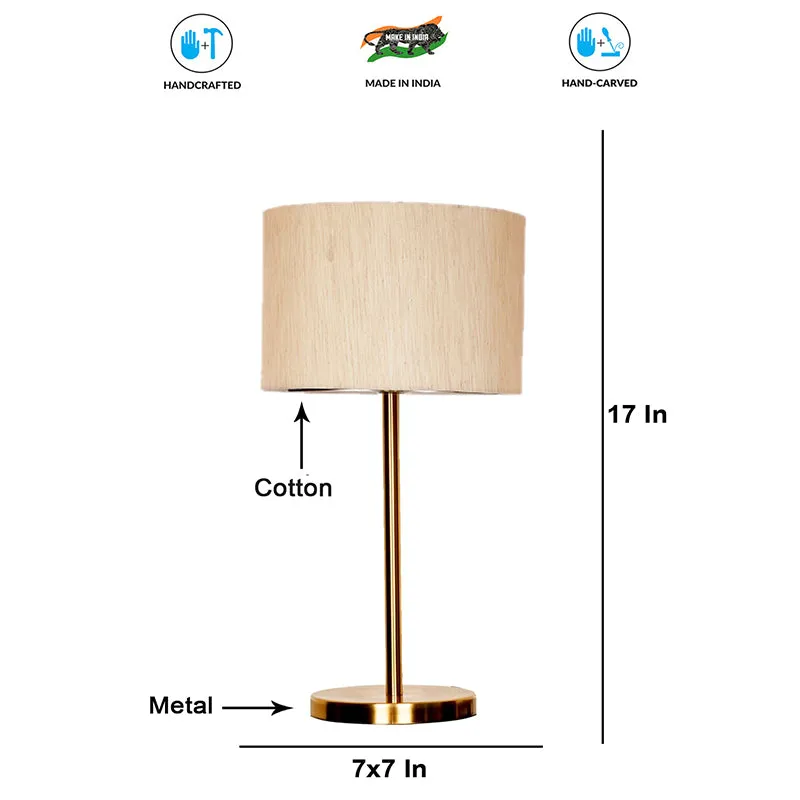 Glow Mesa Cotton & Metal Table Lamp (Drum) - Beige,Gold media 4