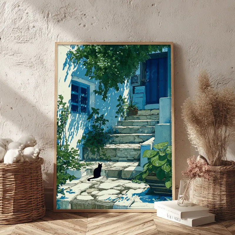 Coastal Village Canvas Wall Painting - Brown Frame media 3
