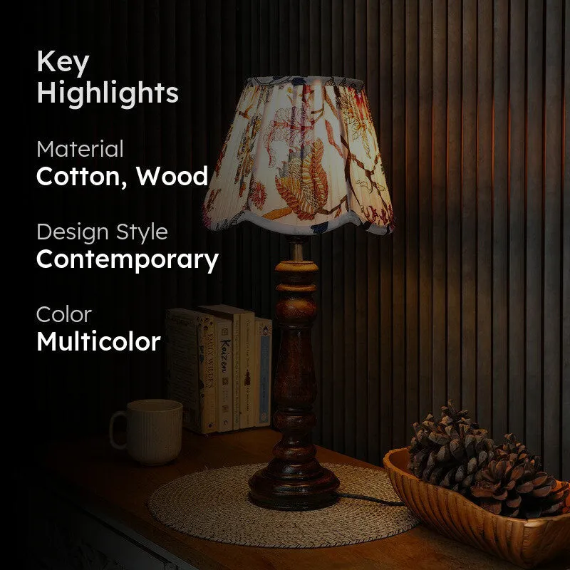 Leafspire Wooden Base Cotton Table Lamp - Multicolor media 2