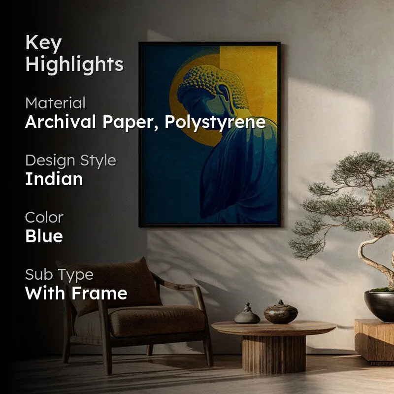 Radiant Buddha In Golden Aura Archival Paper Wall Painting With Black Frame media 2