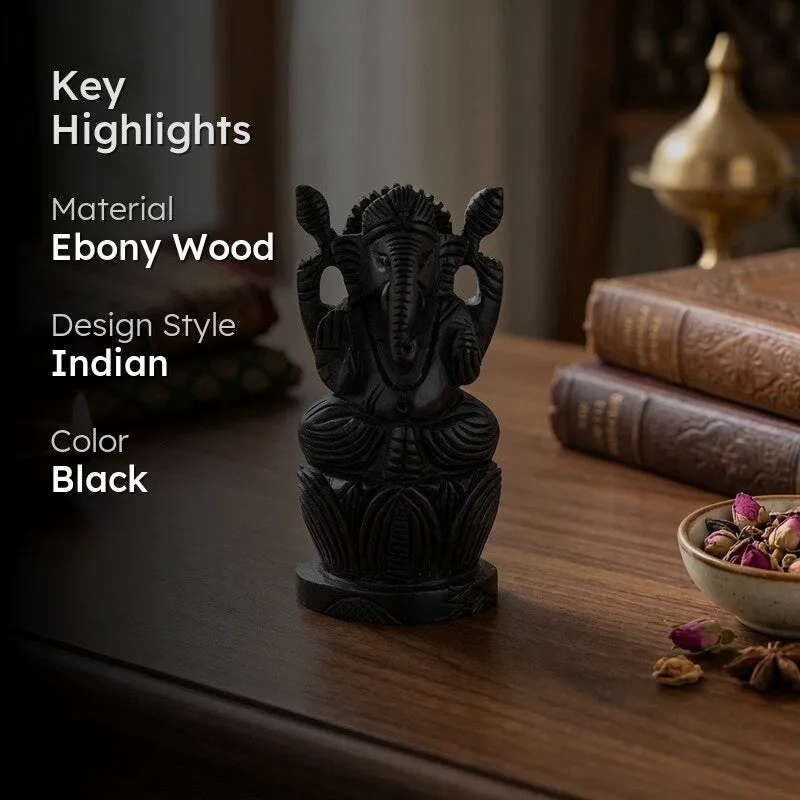 Lord Ganesh Devotional Ebony Wood Idol media 2