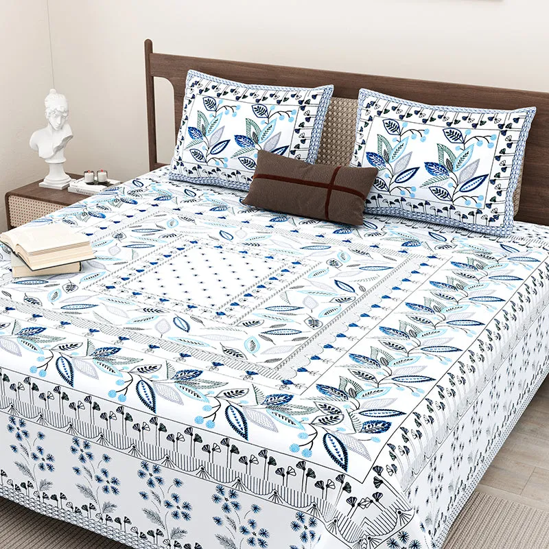 Aniditha Ethnic Cotton Bedsheet (Blue) - 160 TC media 4