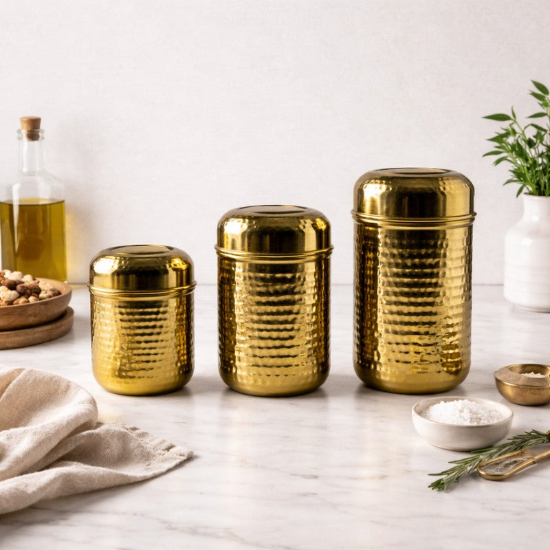 PureForm Gold Brass Container (1000 mL /750 mL/450 mL) - Set of Three