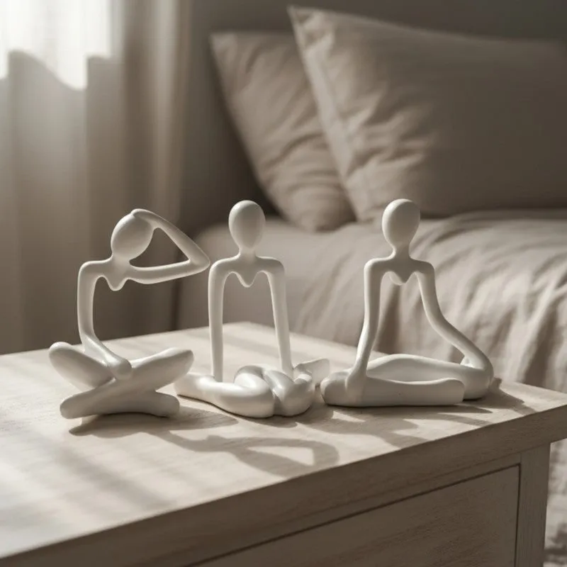 Yoga Pose Meditation Resin Showpiece (White) - Set Of Three media 7