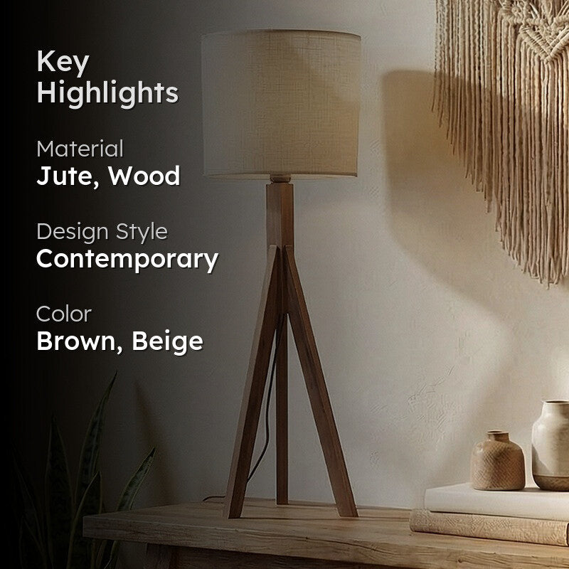 Jovienne Jute & Wood Tripod Table Lamp - Brown media 2