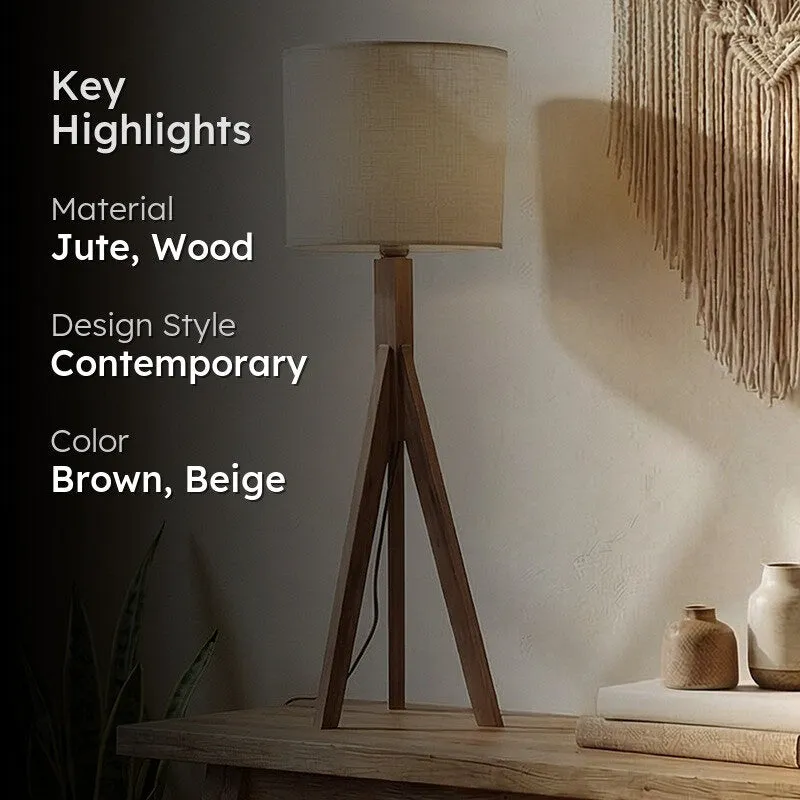 Jovienne Jute & Wood Tripod Table Lamp - Brown media 2