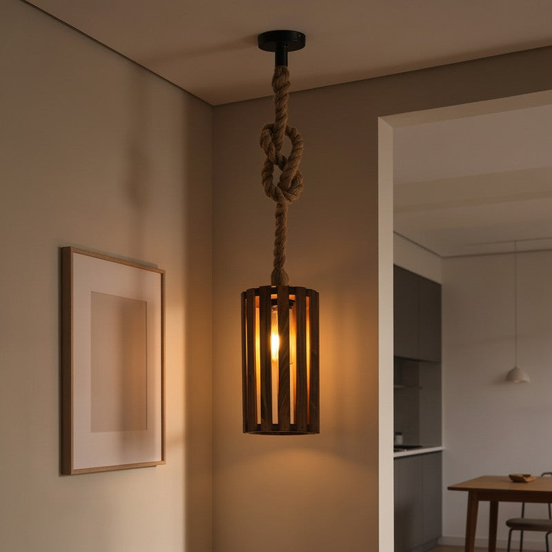 CageLite Wooden Ceiling Lamp - Brown