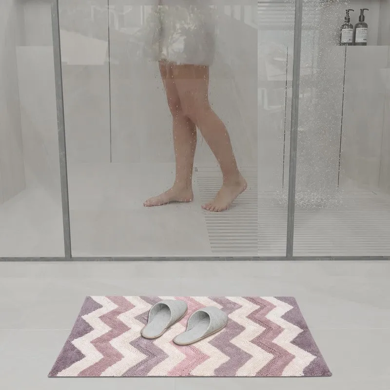 Steplyn Chevron Cotton Bath Mat - Pink & Off White media 4