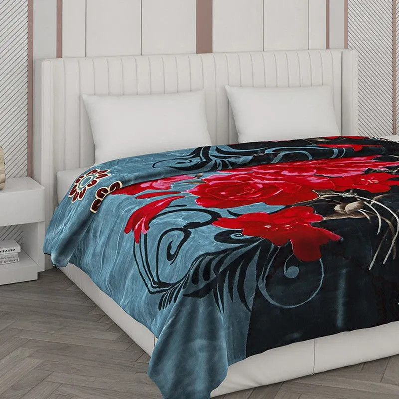 Monte Carlo Crimson Bloom Blanket (Blue,Red) - 1000 GSM media 4