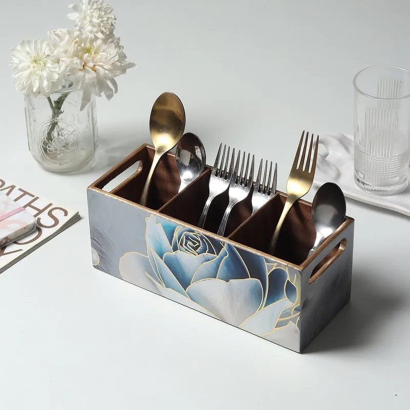 Rosy Wooden Cutlery Holder media 1