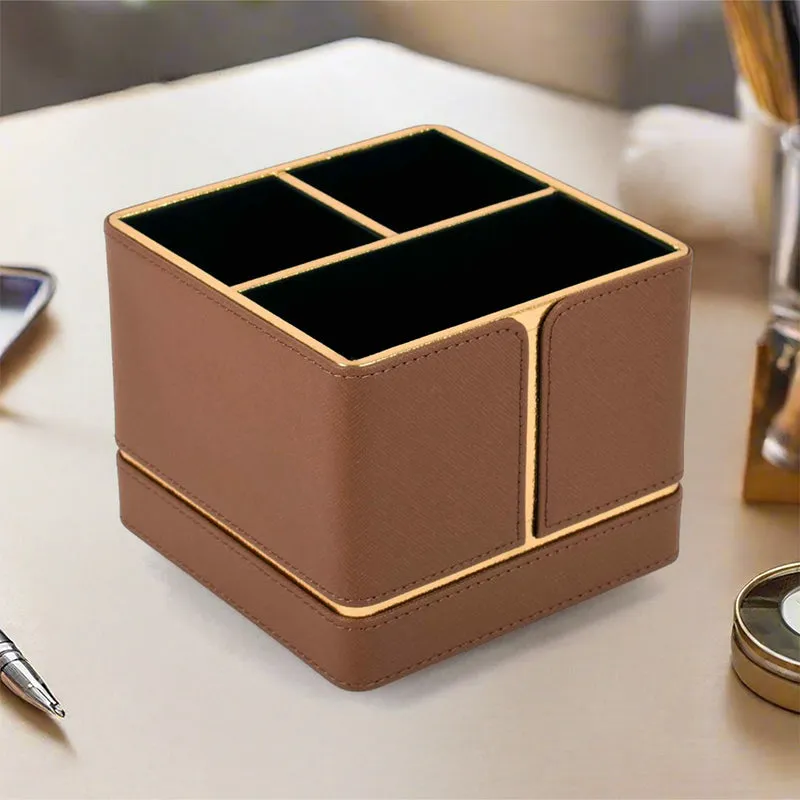 Ceastra Faux Leather Desk Organizer - Brown media 1