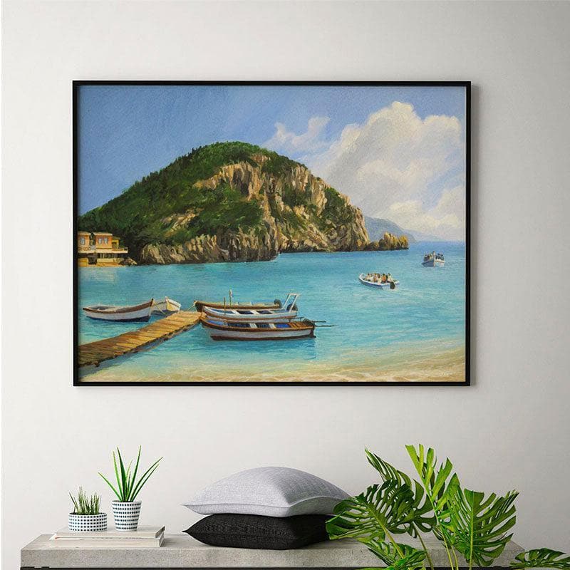 The Boats Canvas Wall Painting - Black Frame