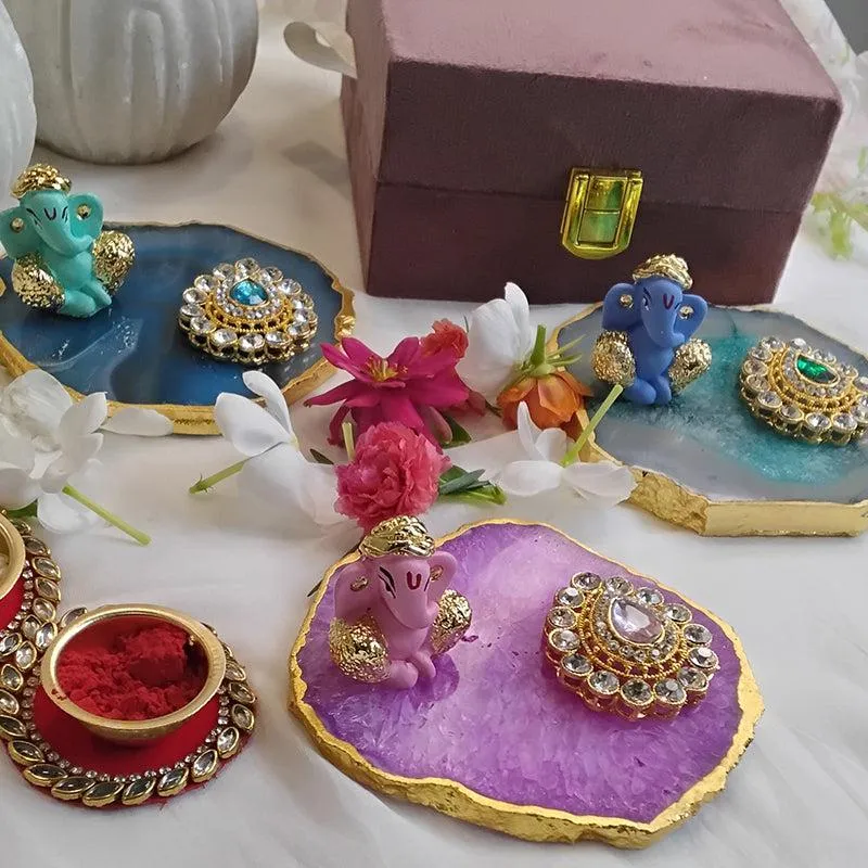 Ganpathi Festive Agate Showpiece - Pink media 1