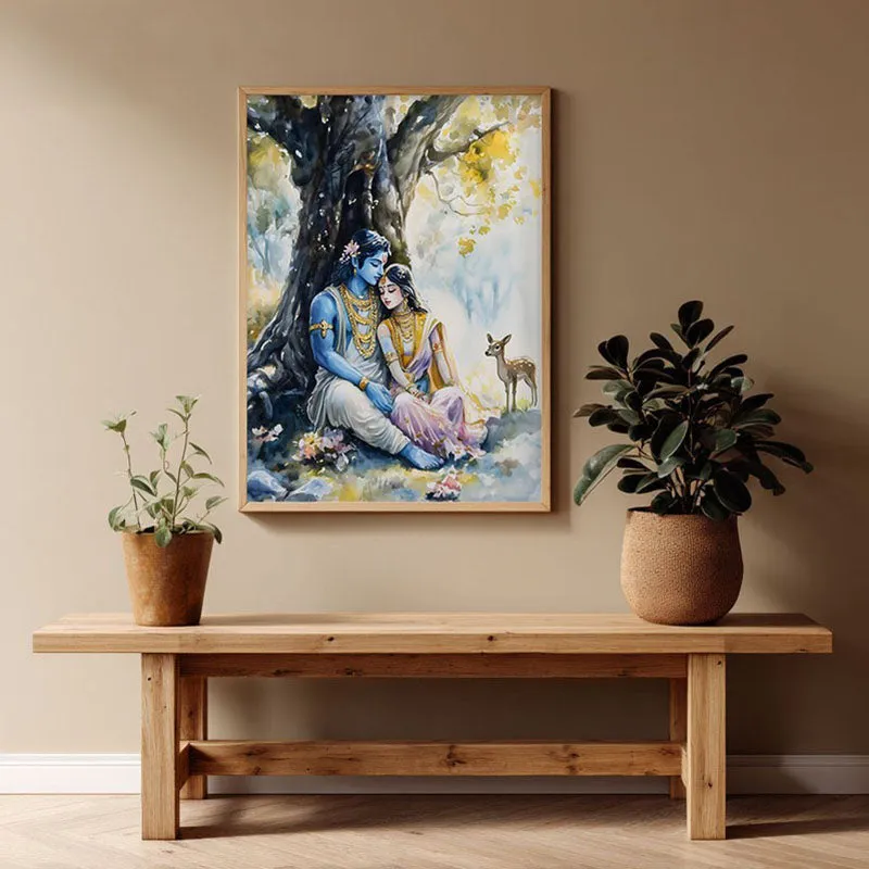Janaki Rama Spiritual Archival Paper Wall Painting - Natural Brown Frame media 1