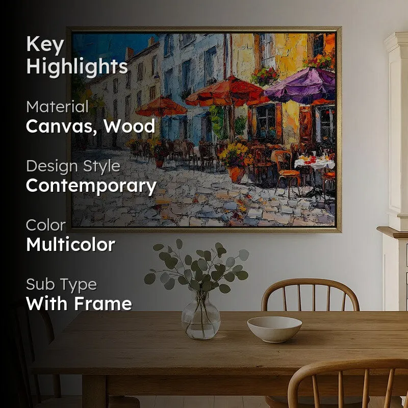 Cobblestone Cafe Canvas Wall Painting With Frame media 2
