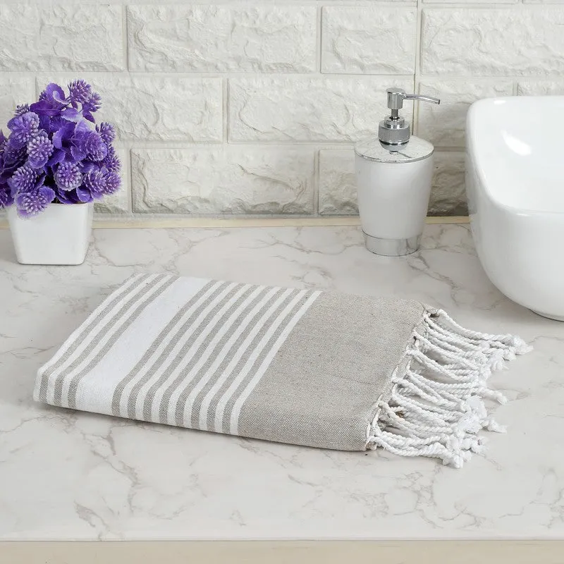 Loomera Striped Cotton Bath Towels (Pink & Beige) - Set Of Two media 4