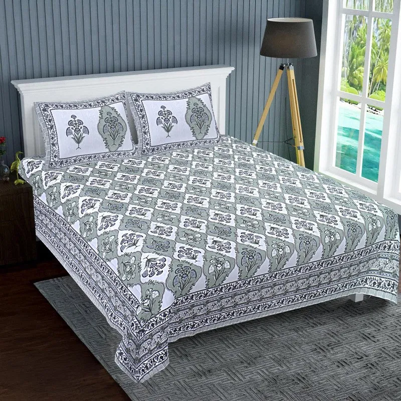 ParamparaBloom Handblock Printed Cotton Bedsheet (Black) - 400 TC media 1